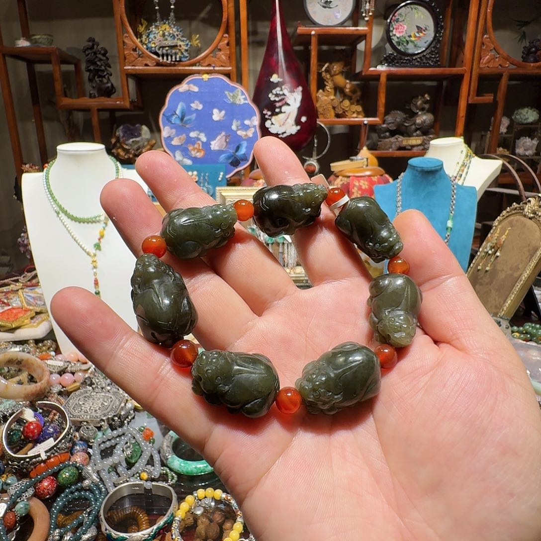 手串未镶嵌和田玉新粉捡漏天然和田玉老矿貔貅大手串29mm