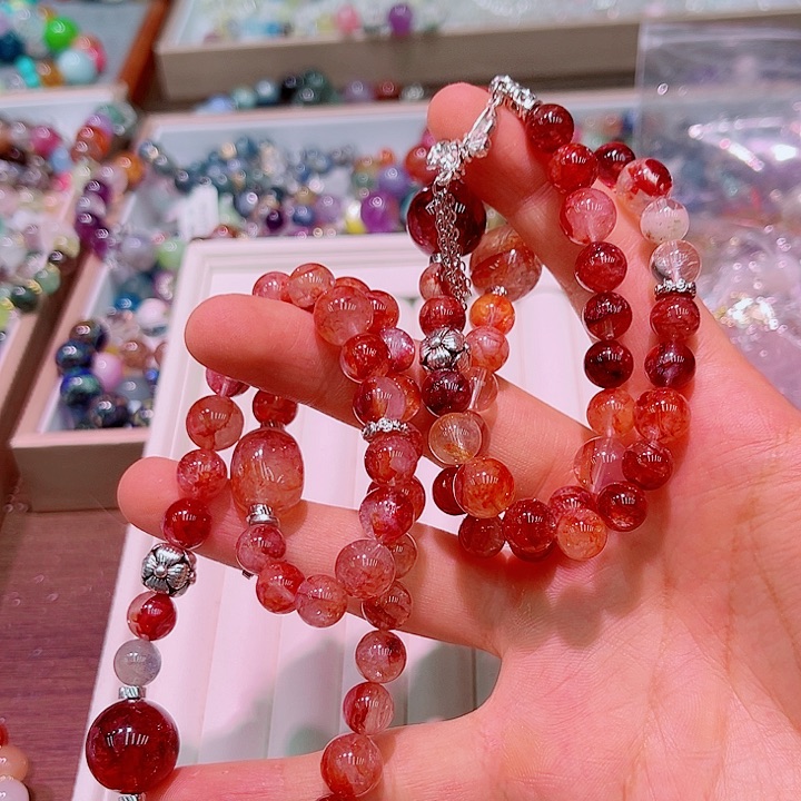 水晶手链未镶嵌13红胶花