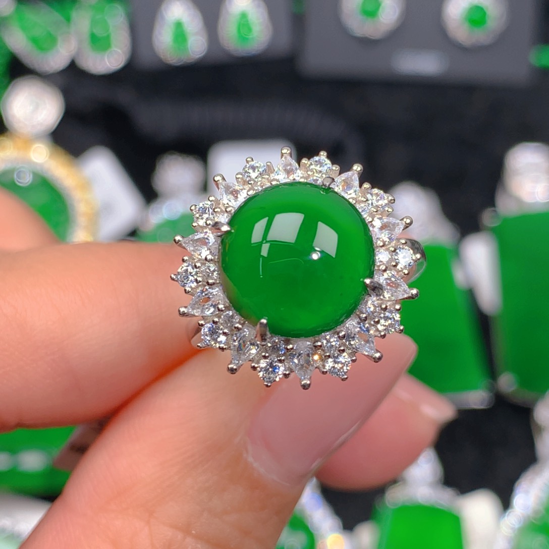 翡翠戒指银S925镶嵌翡翠