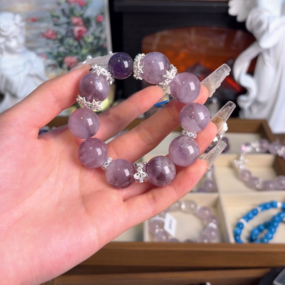 水晶手串18K金镶嵌紫兔毛拍2单