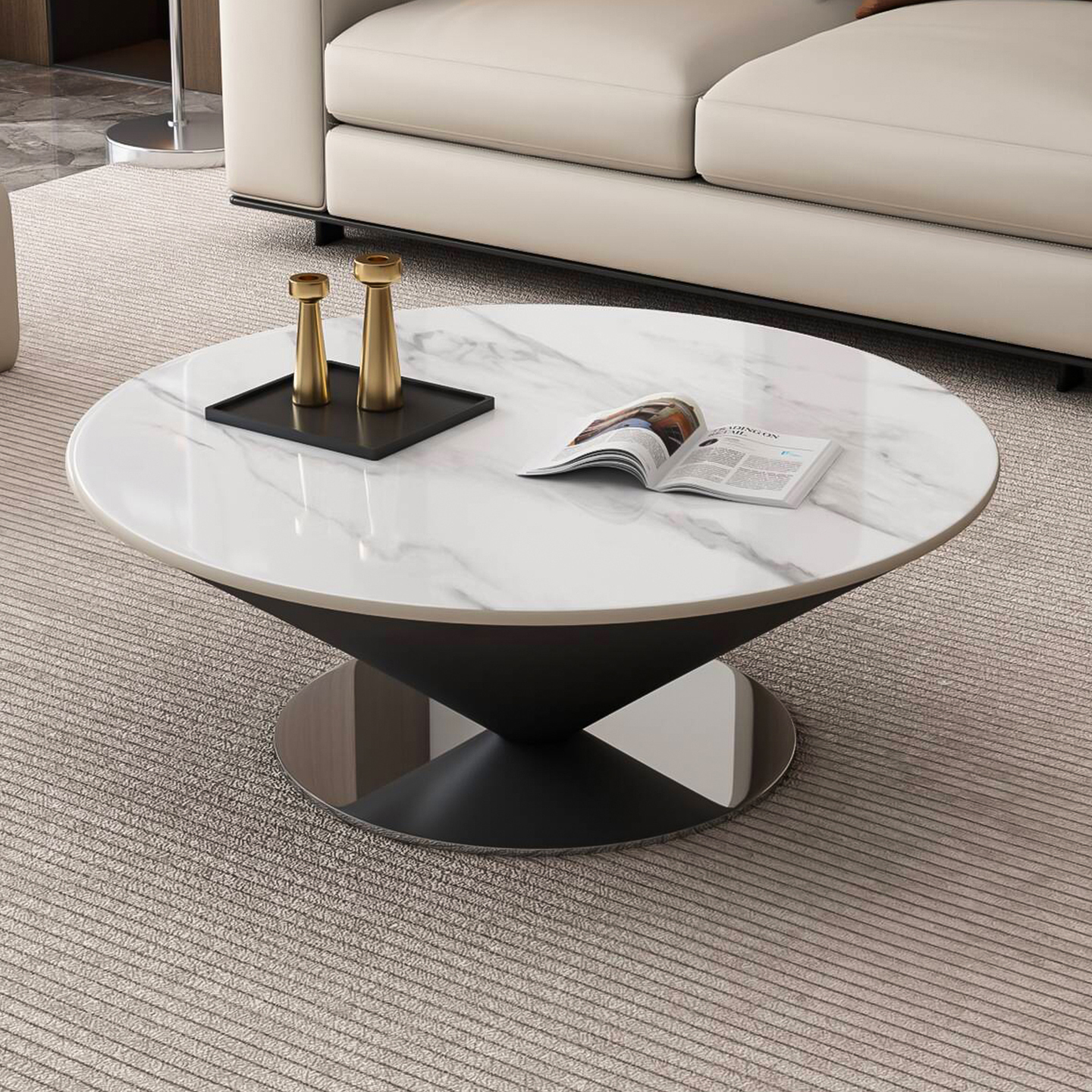 飞碟岩板茶几微晶石极简悬浮客厅家用圆茶桌小户型高级感设计师款