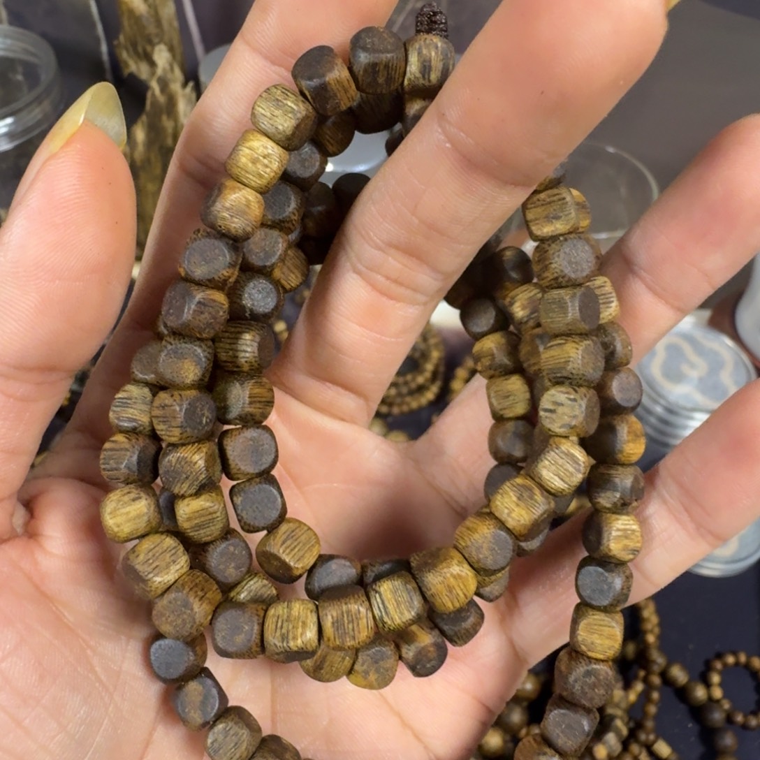 沉香沉香碎屑方糖珠多圈奇楠沉香手链