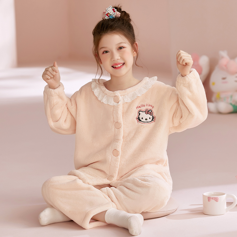儿童珊瑚绒睡衣女童冬季加厚套装2025新款女孩初中生法兰绒家居服