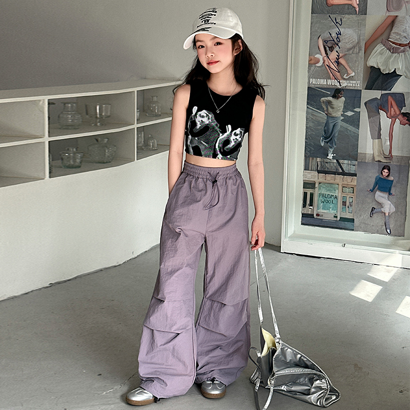 女童工装裤夏季2025新款中大童宽松薄款裤子夏装洋气小女孩速干裤