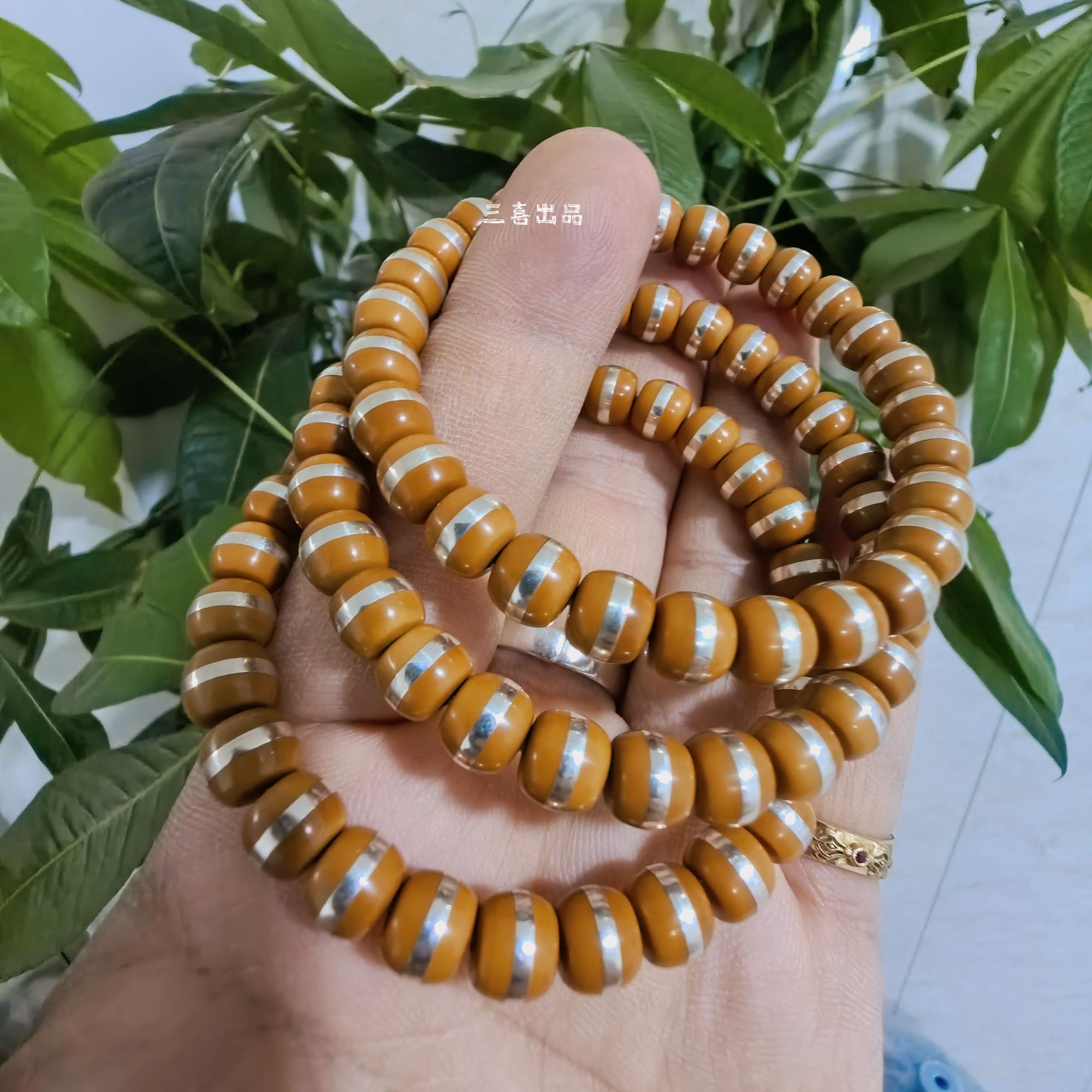 橄榄核 核尖核银腰带镶嵌银管8MM