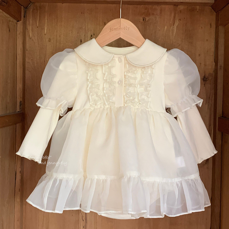 jennybebe婴幼儿女宝宝网纱泡泡袖公主裙可爱娃娃领