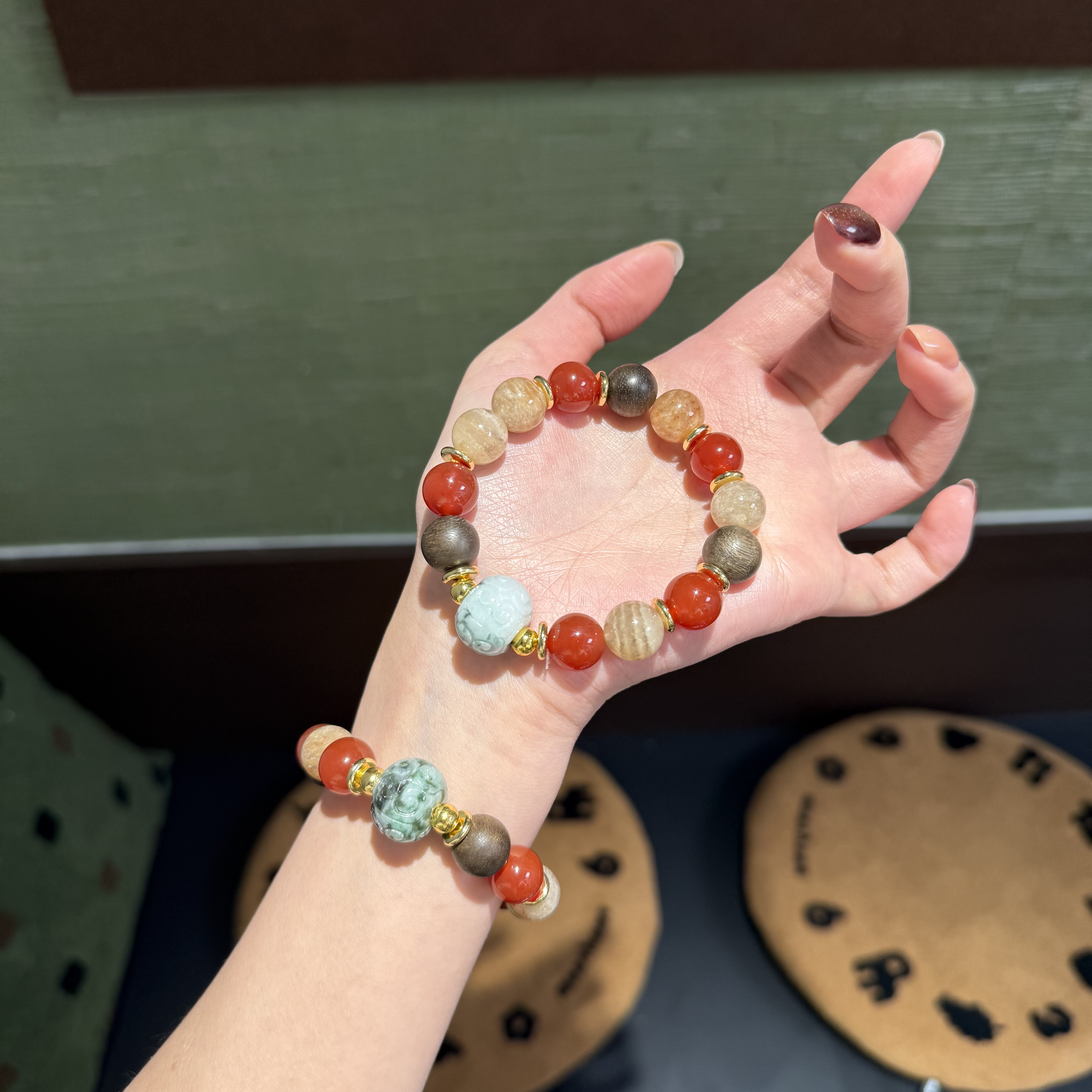 *沙漠玫瑰*天然千层幽灵红玛瑙手串 多样性发其一