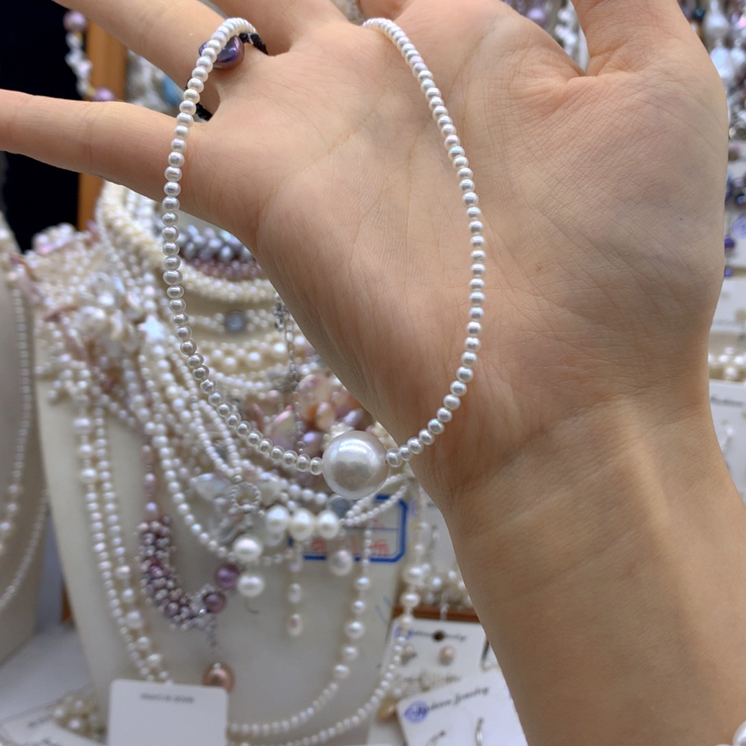 翠***缘银S925镶嵌淡水珍珠项链耳饰