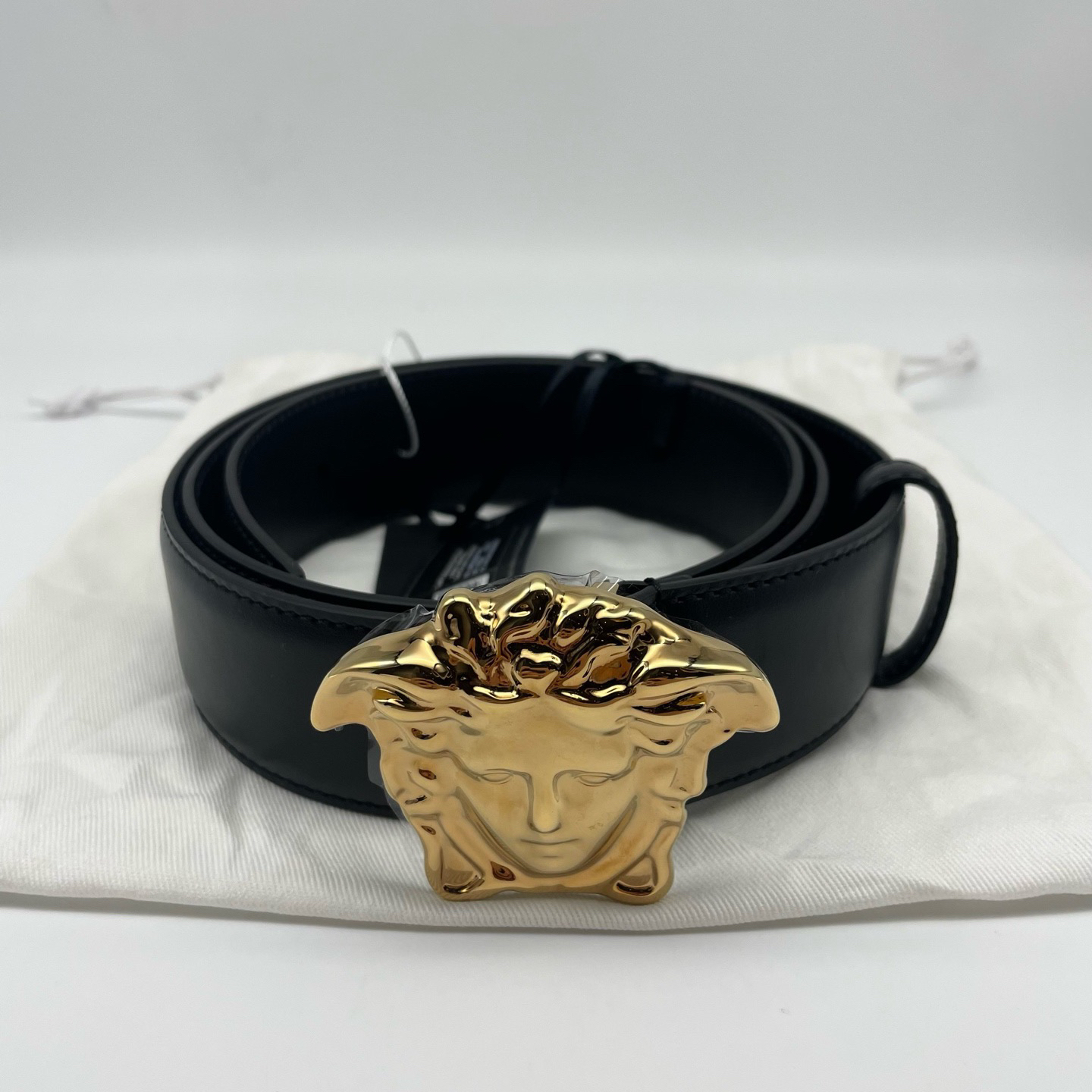 未使用 VERSACE/范思哲 110码金扣美人头黑色腰带16328797