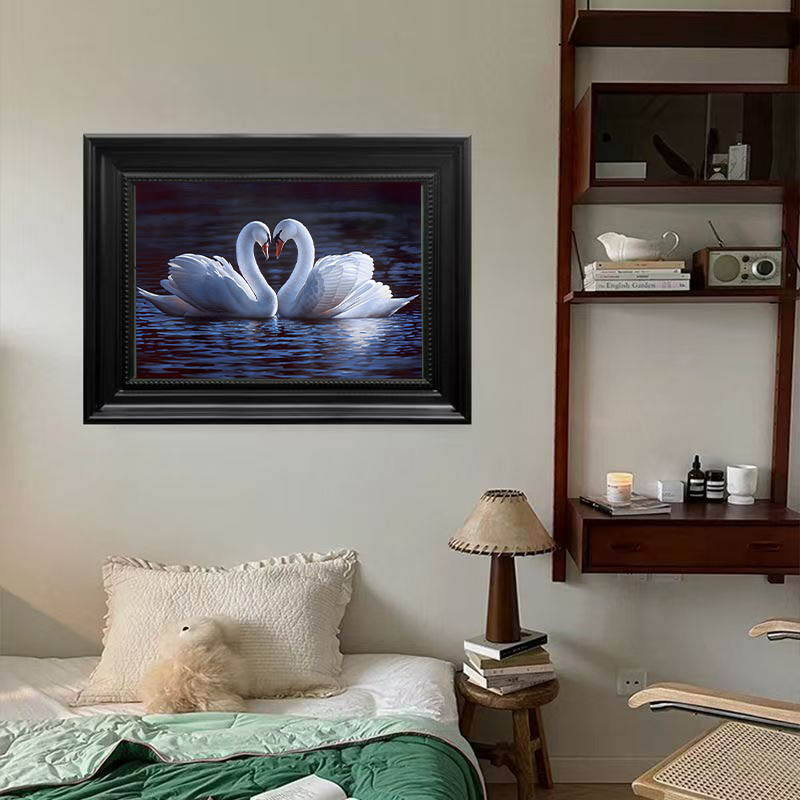 《风天鹅》手绘油画法式客厅餐厅卧室玄关装饰画FL-36-40-60-黑欧