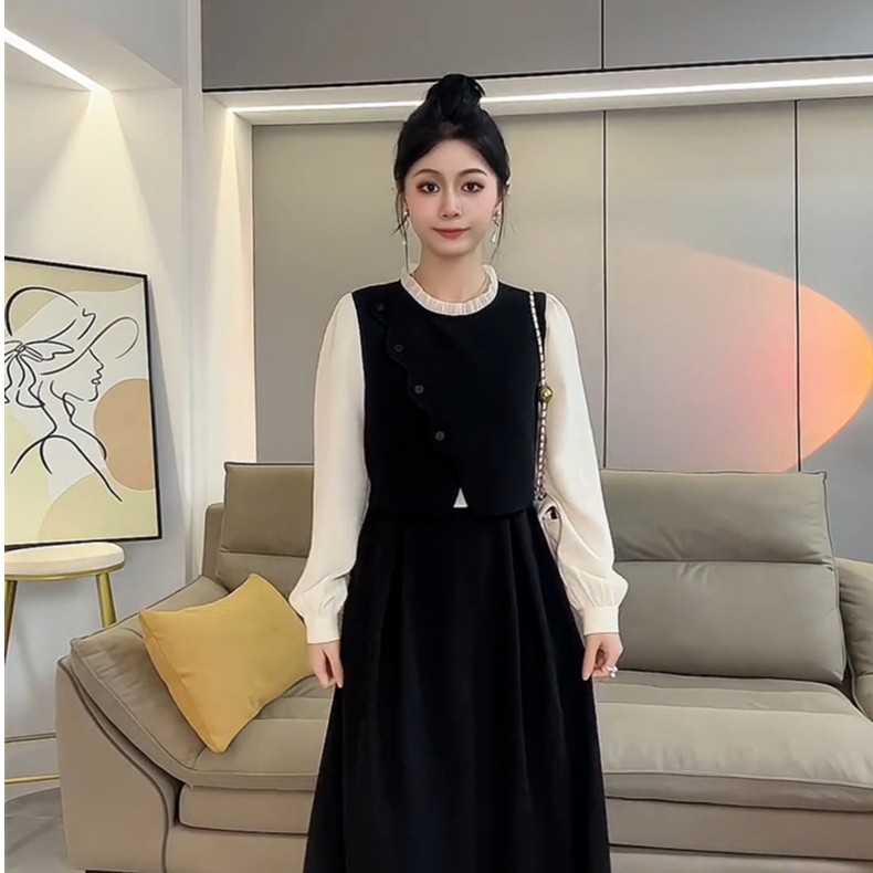 （80-200斤）连衣裙女早春季2025新款黑色法式长裙高级感穿搭1370