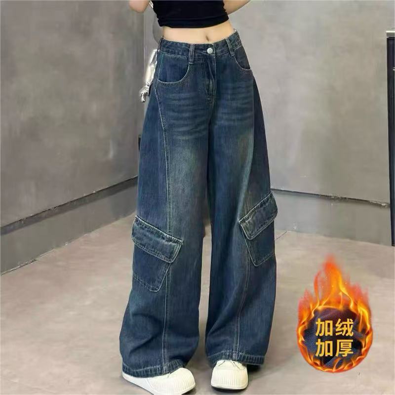 直筒裤长裤美式老爹裤直筒阔腿裤工装裤牛仔裤高腰