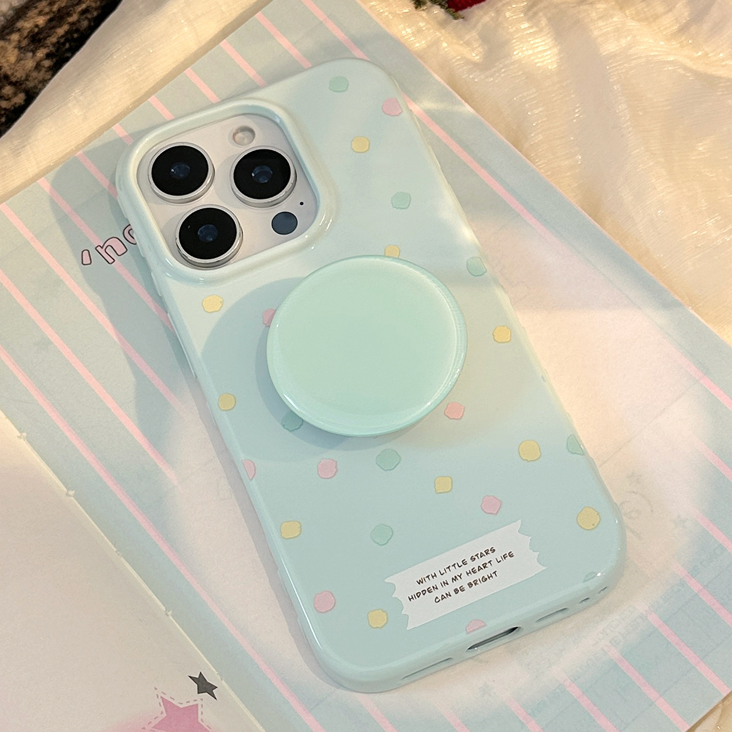 奶蓝波点支架iphone16promax手机壳13硅胶12适用15全包14小清新软