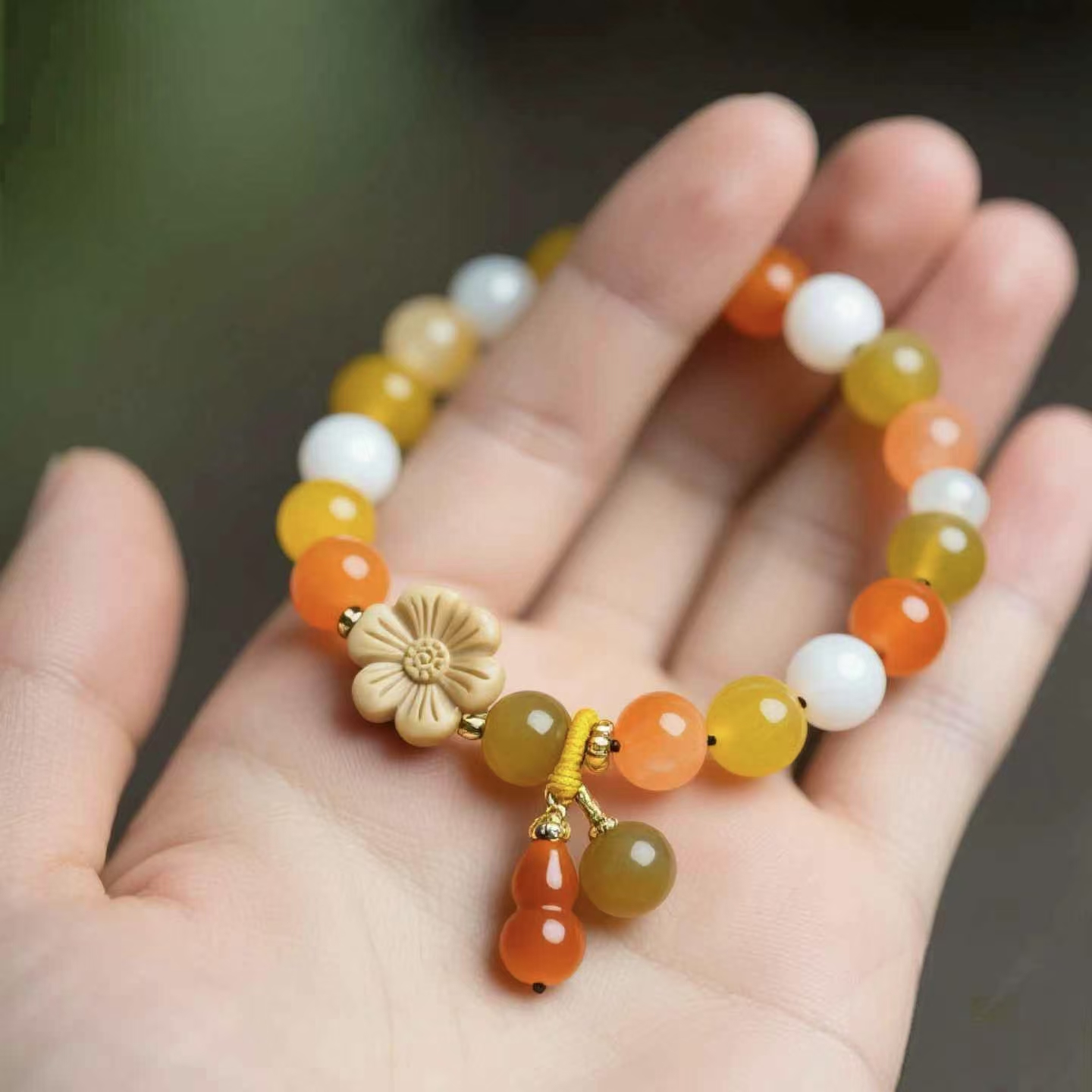 天然金丝玉花开富贵手链多样性发货