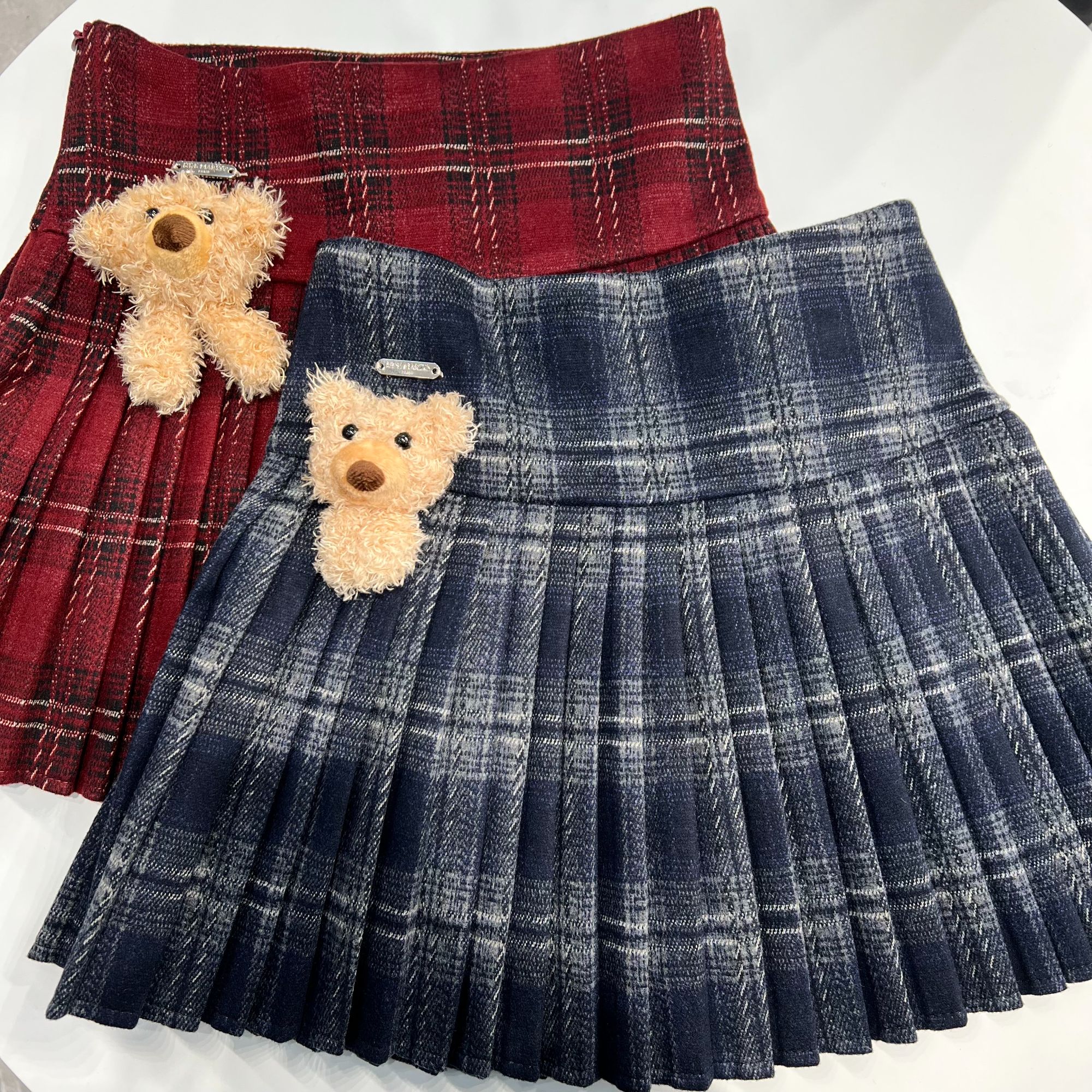 【YU·PP】（092）小众秀场英伦风蓝红格子规则秋冬百褶裙（P0175）