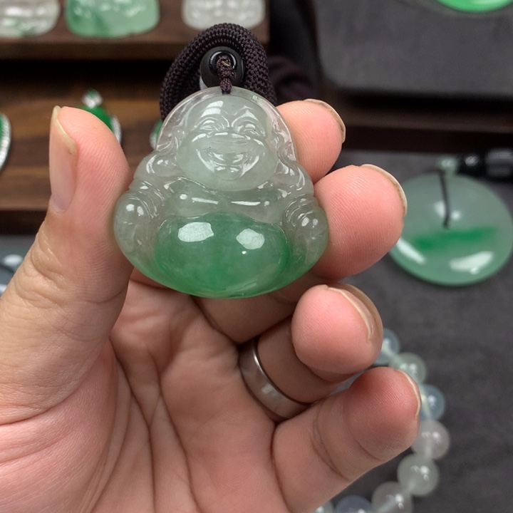 射***口冰种缅翠吊坠挂件