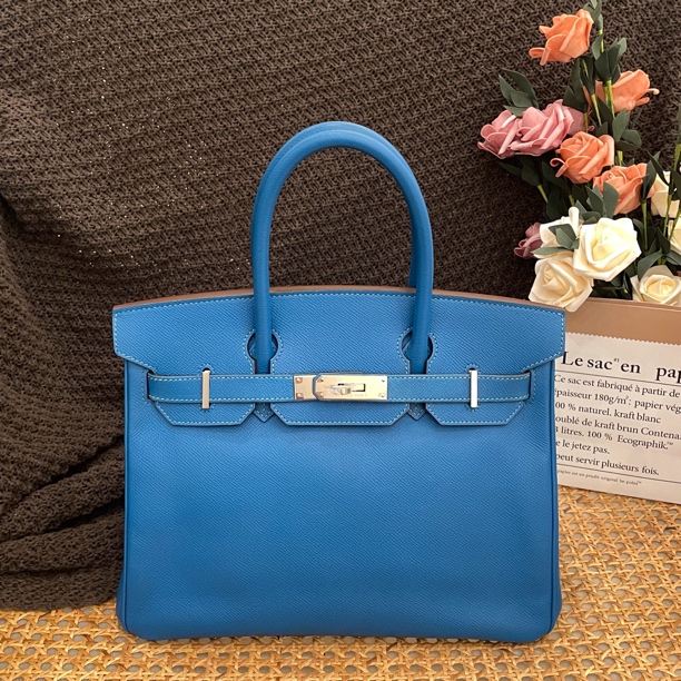 99新 Hermes/爱马仕 birkin 30 框O e皮 7C 钴蓝银扣xx0919m2