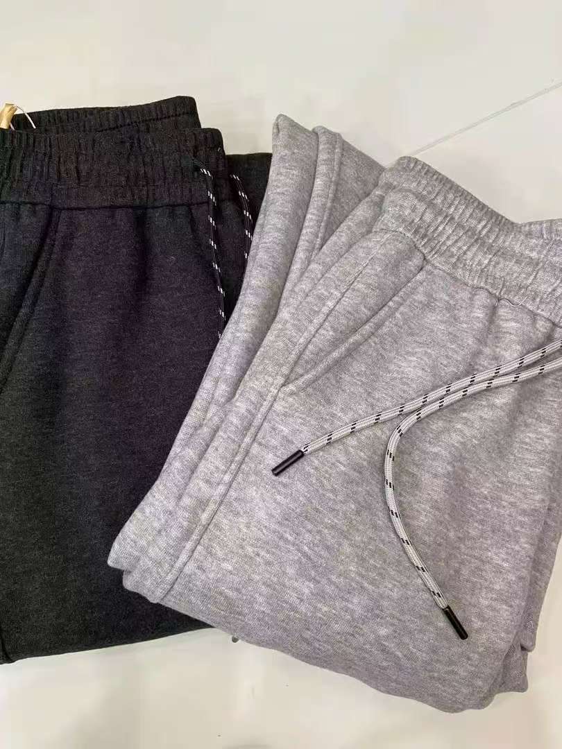 8726休闲风松紧腰双色抽绳加绒百搭卫裤直筒阔腿裤