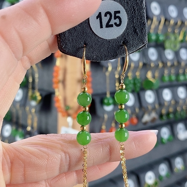 和田玉耳饰18K金镶嵌