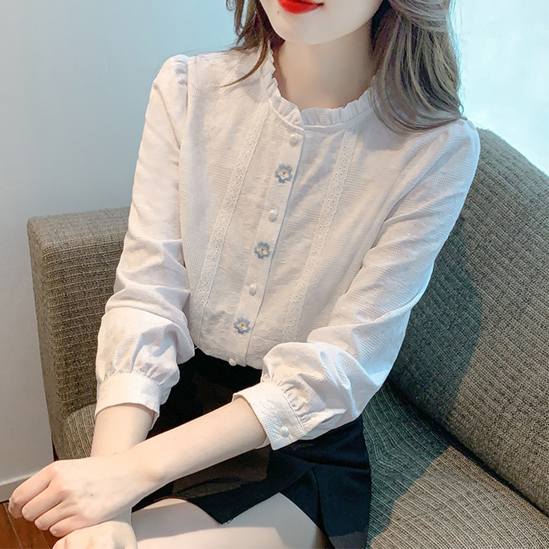 【退货运费全补】法式立领衬衫女春秋2025年新款宽松遮肚打底衫上衣