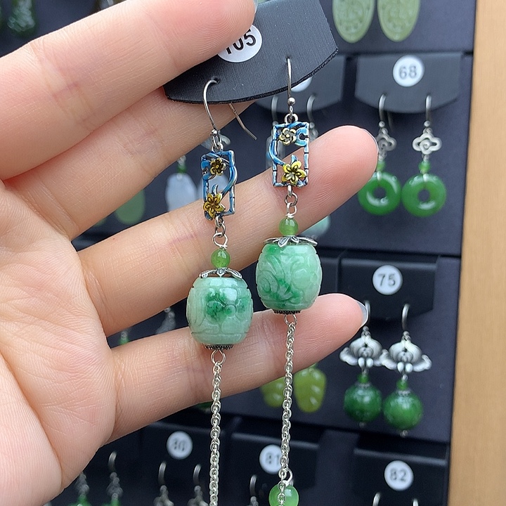 翡翠耳饰银S925镶嵌玫**?55555