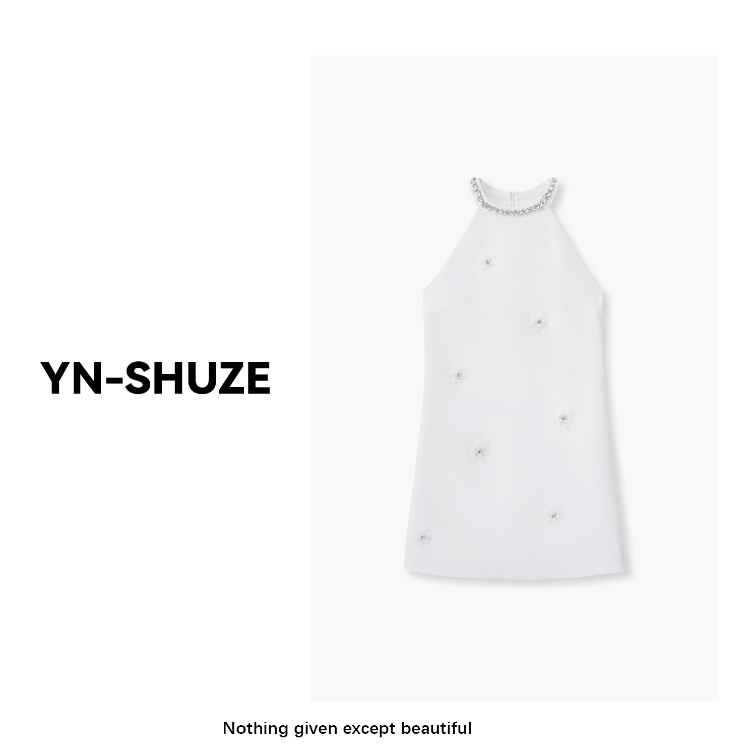 YN-SHUZE【风和茉莉】设计师气质钻钻钉花挂脖连衣裙SZ-YNC-2024128