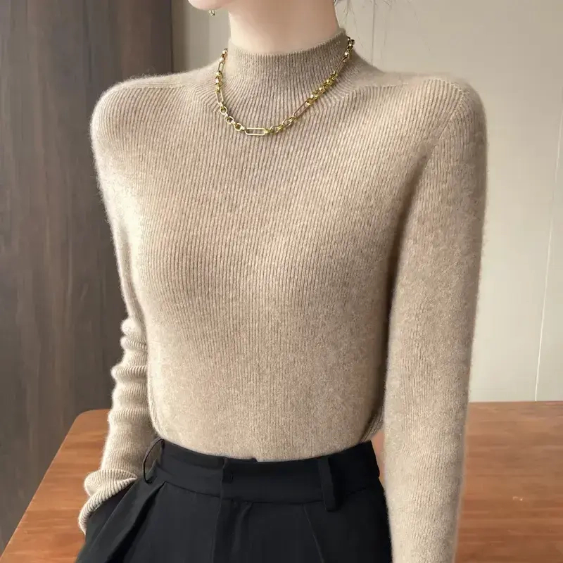 一线成衣 无缝半高领 加厚修身打底衫女套头长袖毛衣女