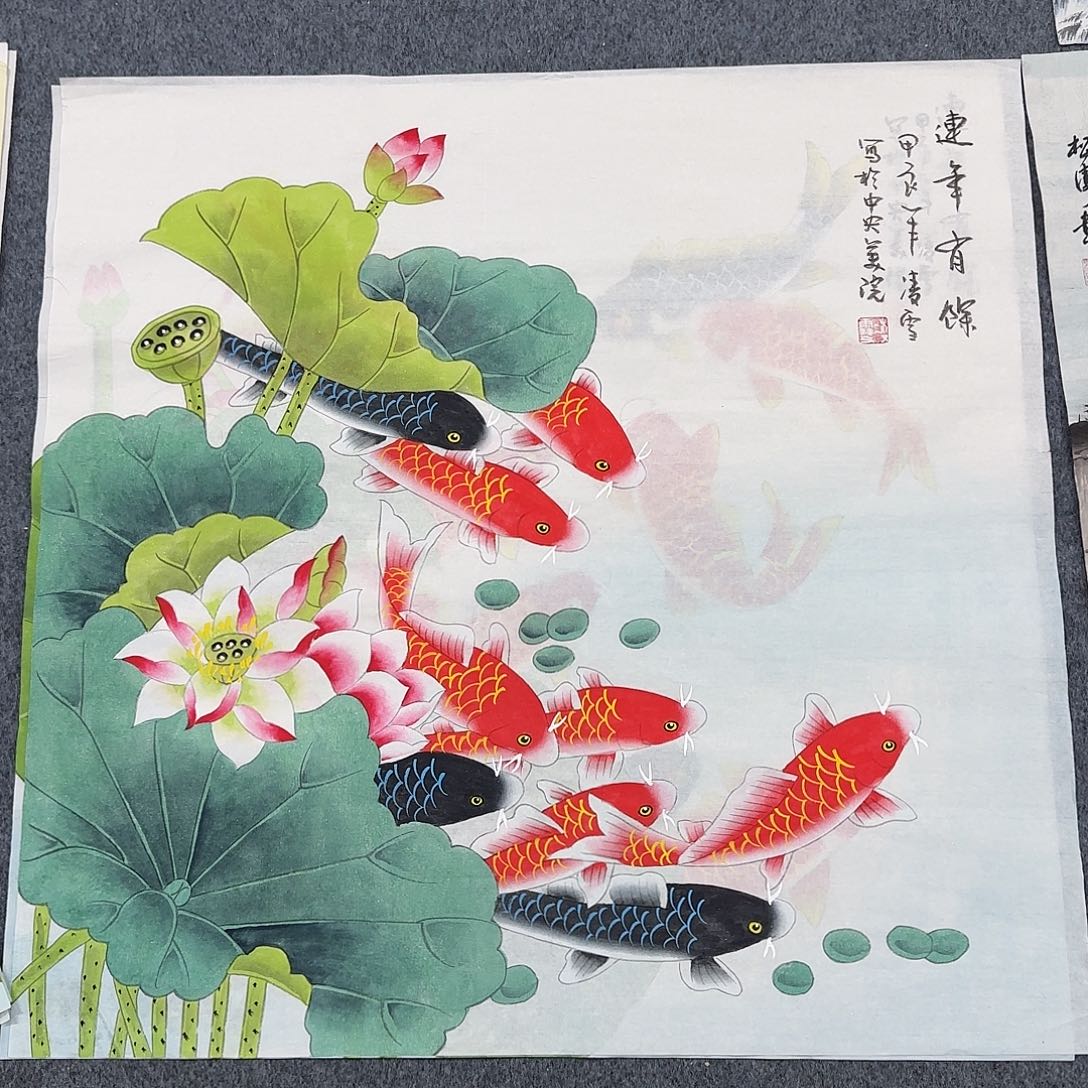 国画尺寸70X70手绘作品 