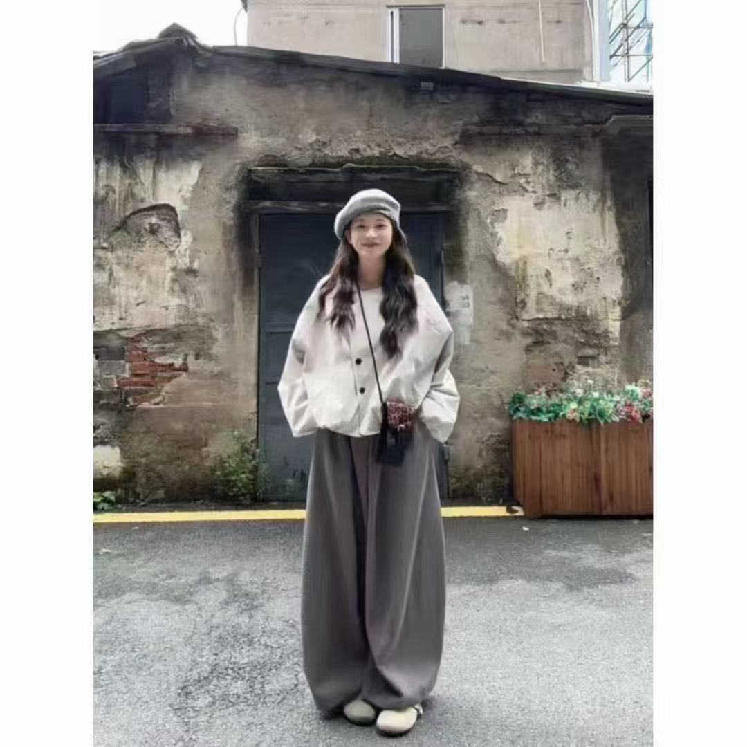 今年流行穿搭女2025秋季新款韩版时尚宽松短款外套阔腿裤两件套装
