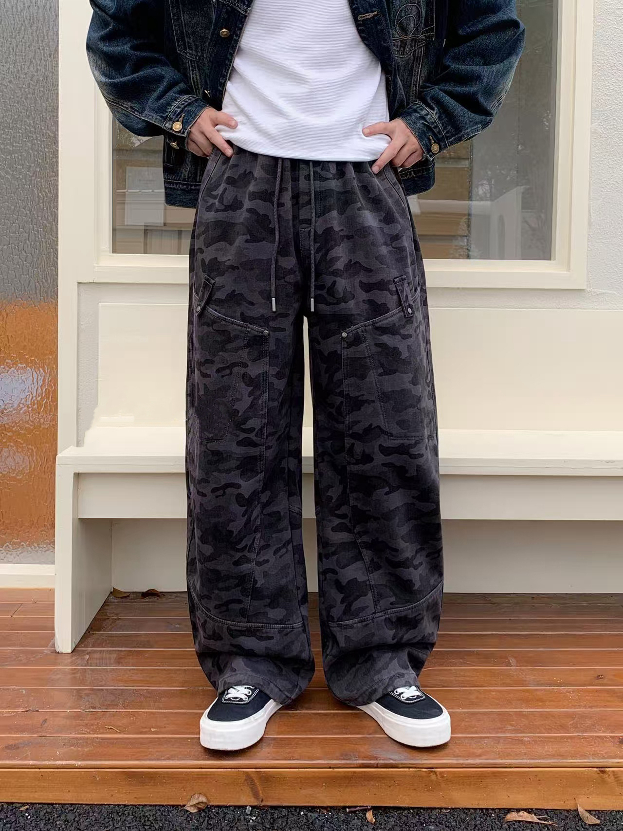 新款加绒加厚迷彩100棉工装百搭神裤