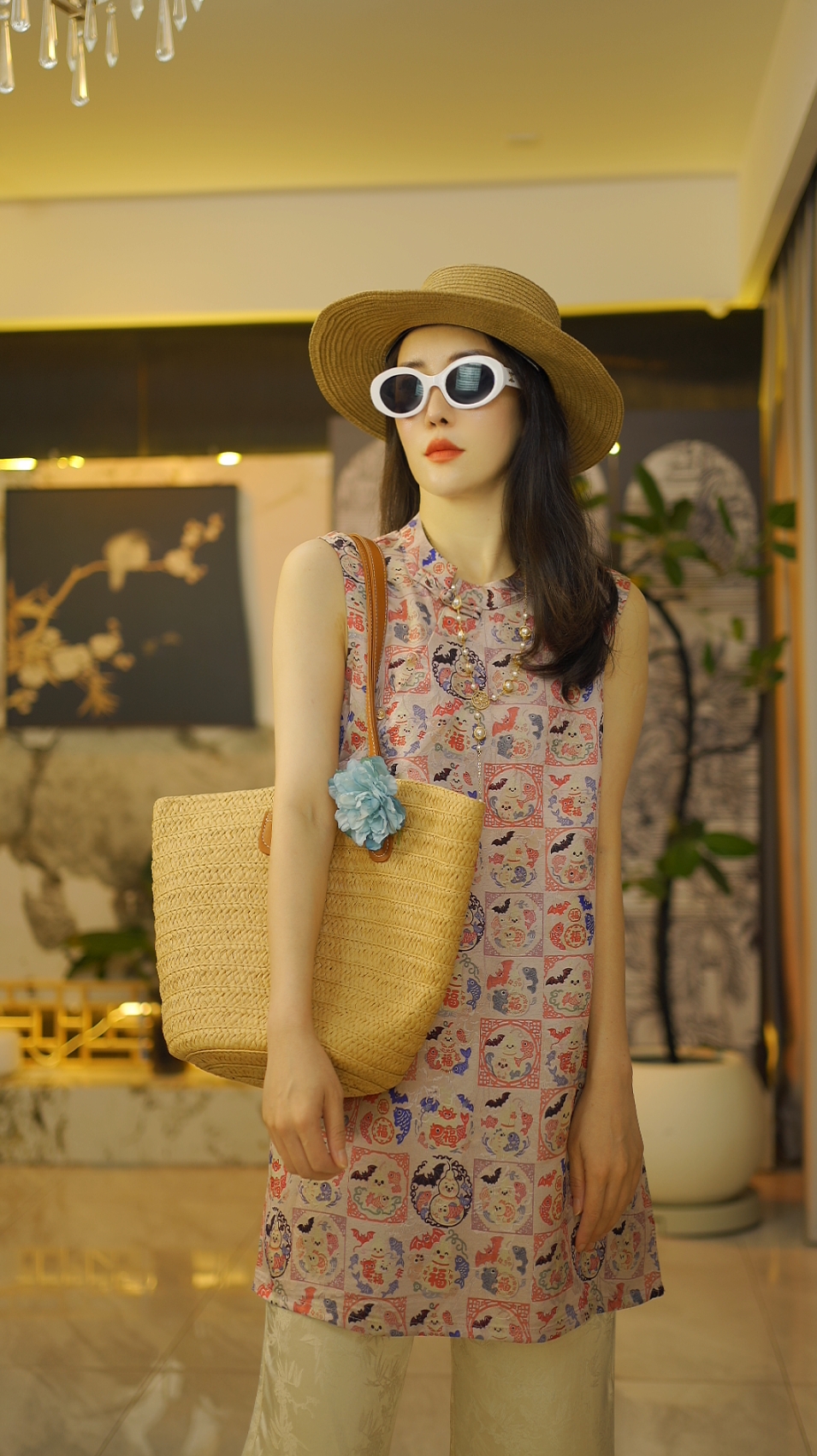 （福禄双全）国风连衣裙短袖老钱风复古提花上衣