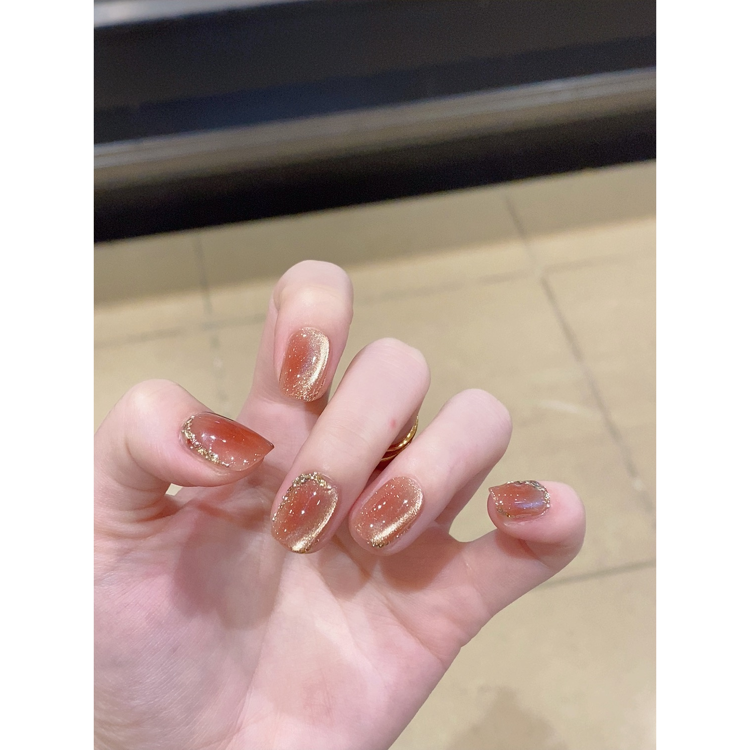 【金粉世家】纯手工穿戴甲 显白牢固高级带钻金粉色美甲 B