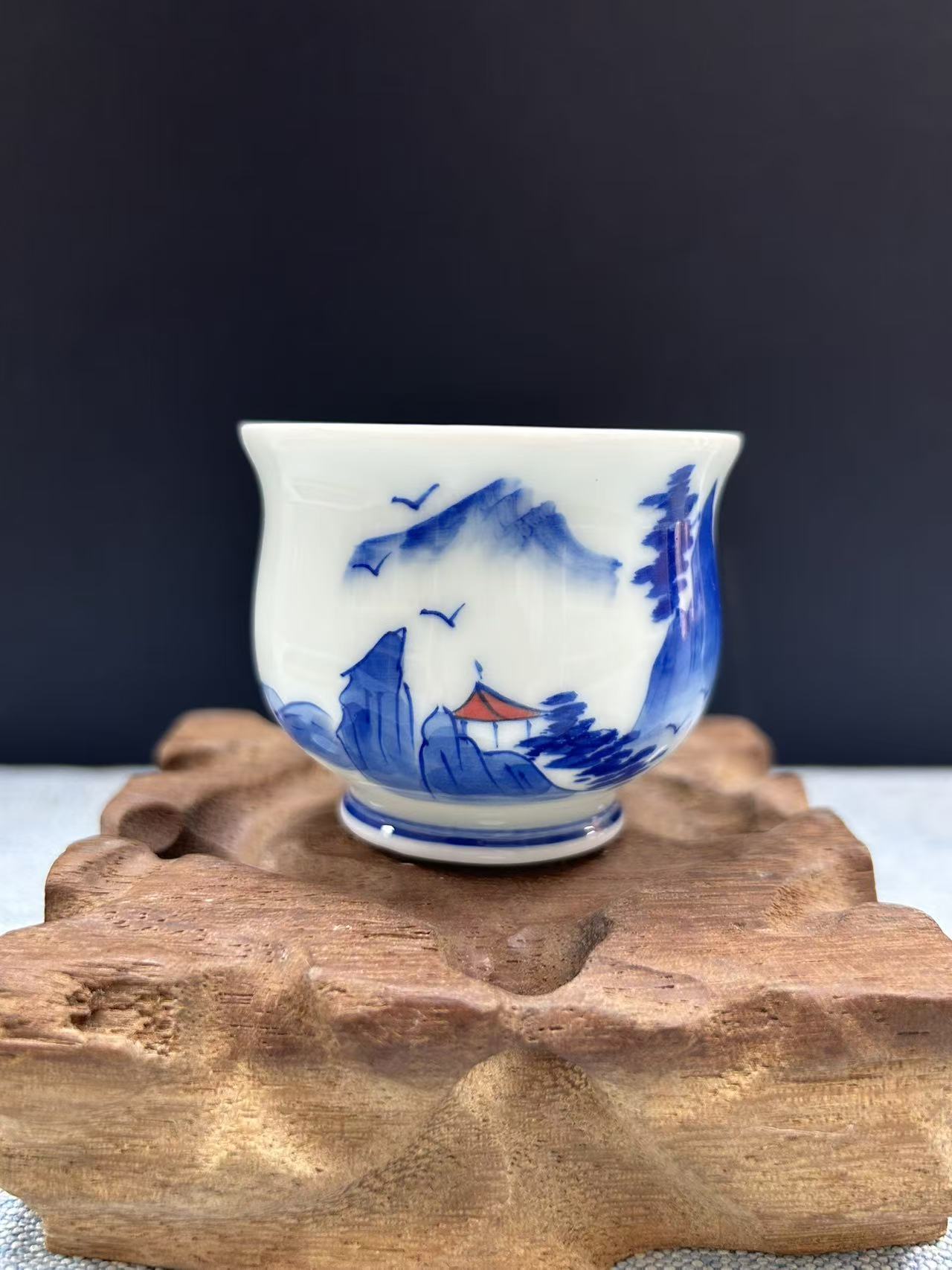 景德镇高温纯手绘高端彩山水品茗小炉式杯