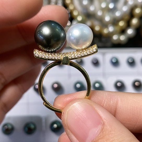 海水珍珠戒圈银S925镶嵌9-12