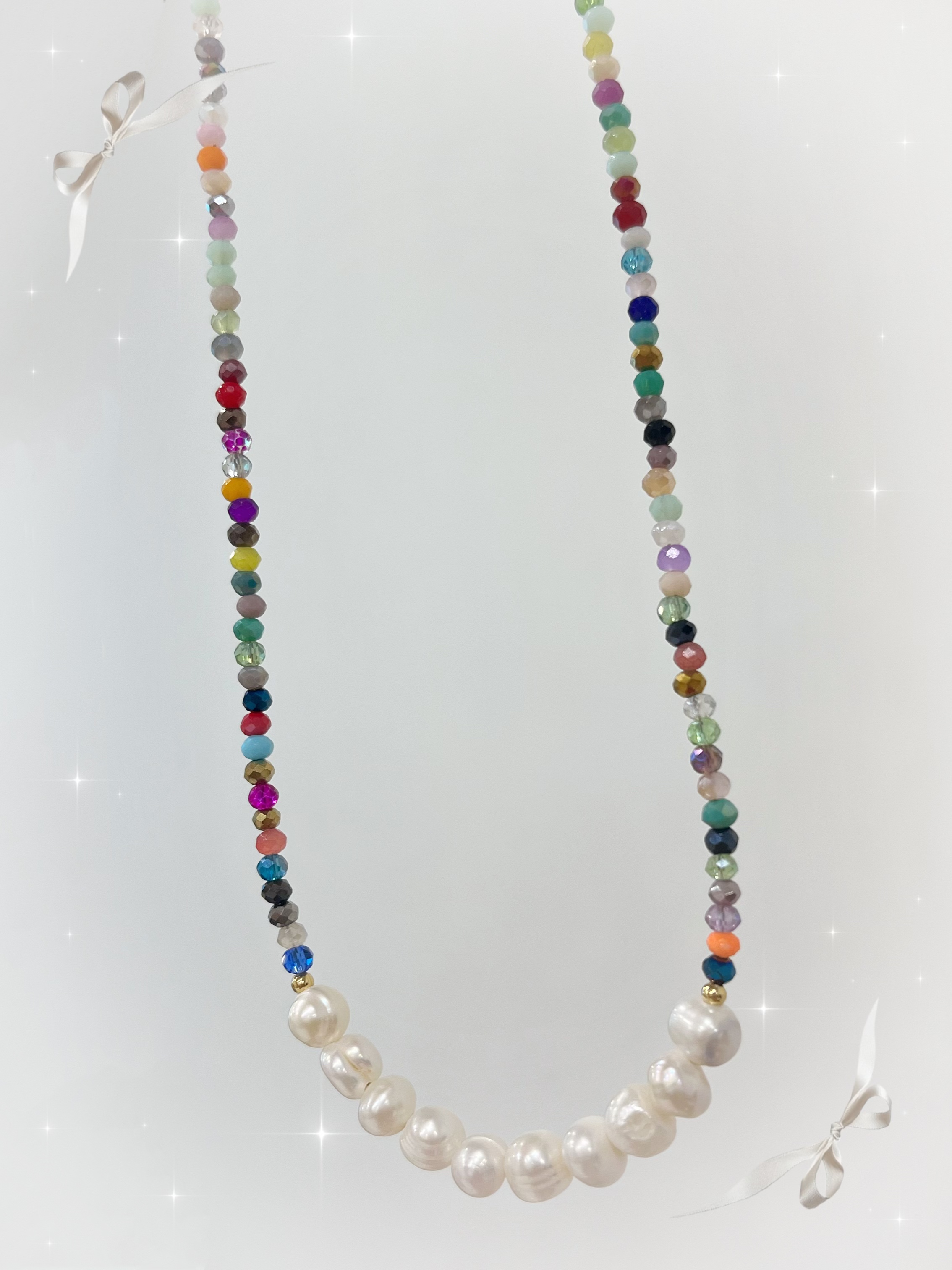 钛钢项链 2789钛钢清新彩晶串珠多巴胺锁骨项链（链长45）