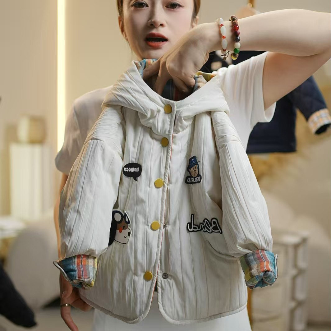 实用正反两穿儿童连帽绗棉外套2025冬季韩版男童女童夹棉棉服