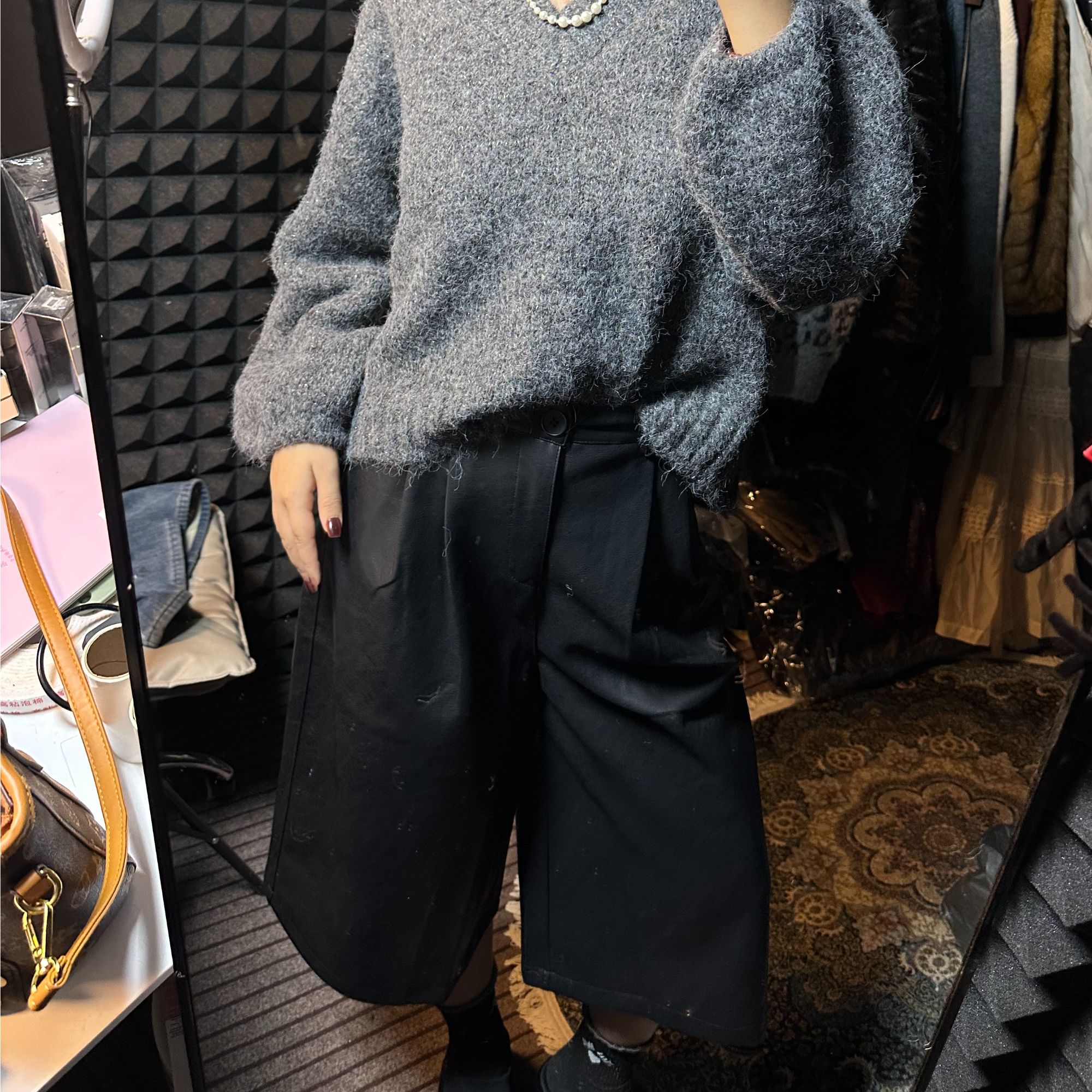 高腰九分皮裤 秋冬