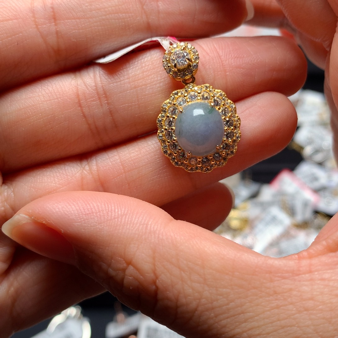 翡翠戒指银S925镶嵌吊坠