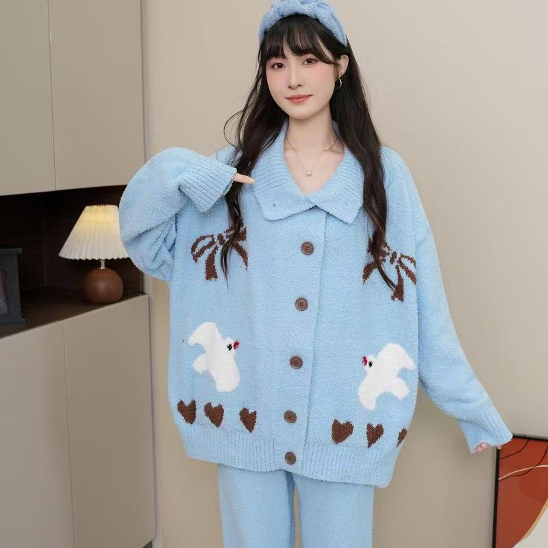 【甜甜小鸟】半边绒冬季新款睡衣女加厚软绵绵休闲家居服套装可外穿