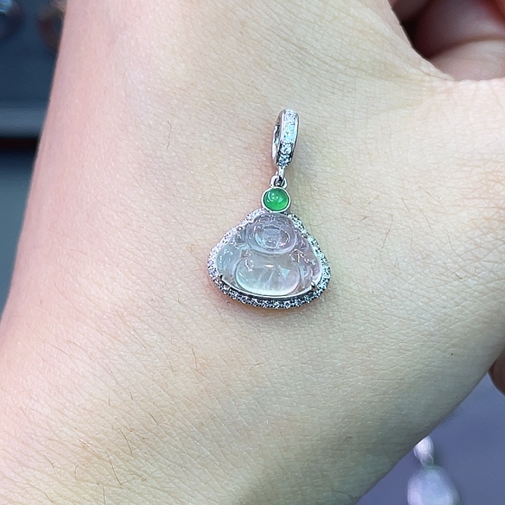 翡翠18K金镶嵌颈饰高冰翡翠万能扣21/12.7