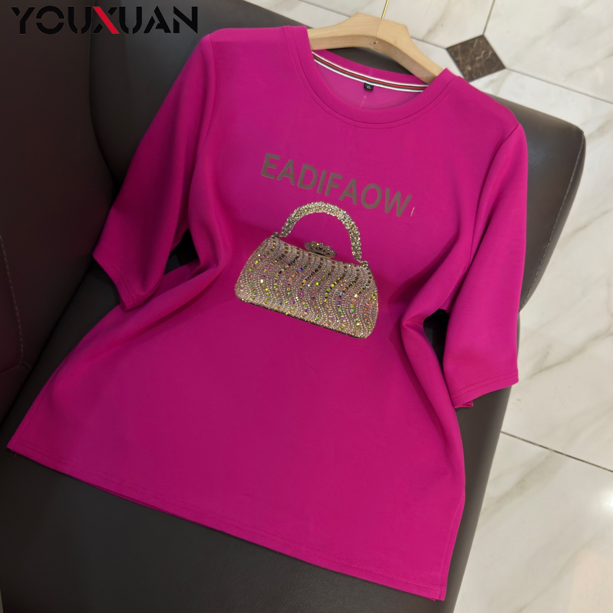 夏季新品女士短袖圆领休闲T恤上衣女装时尚百搭半袖小衫76444