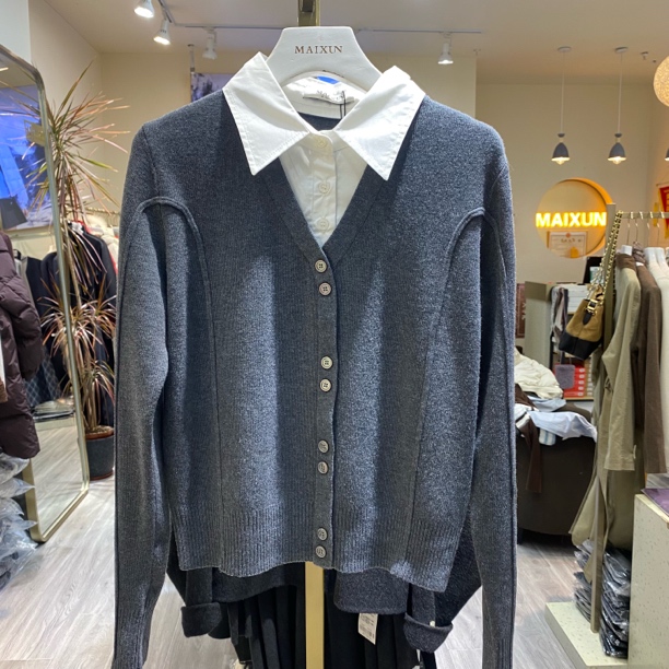 麦寻秋冬新款衬衣领学院风针织衫ztlys22a