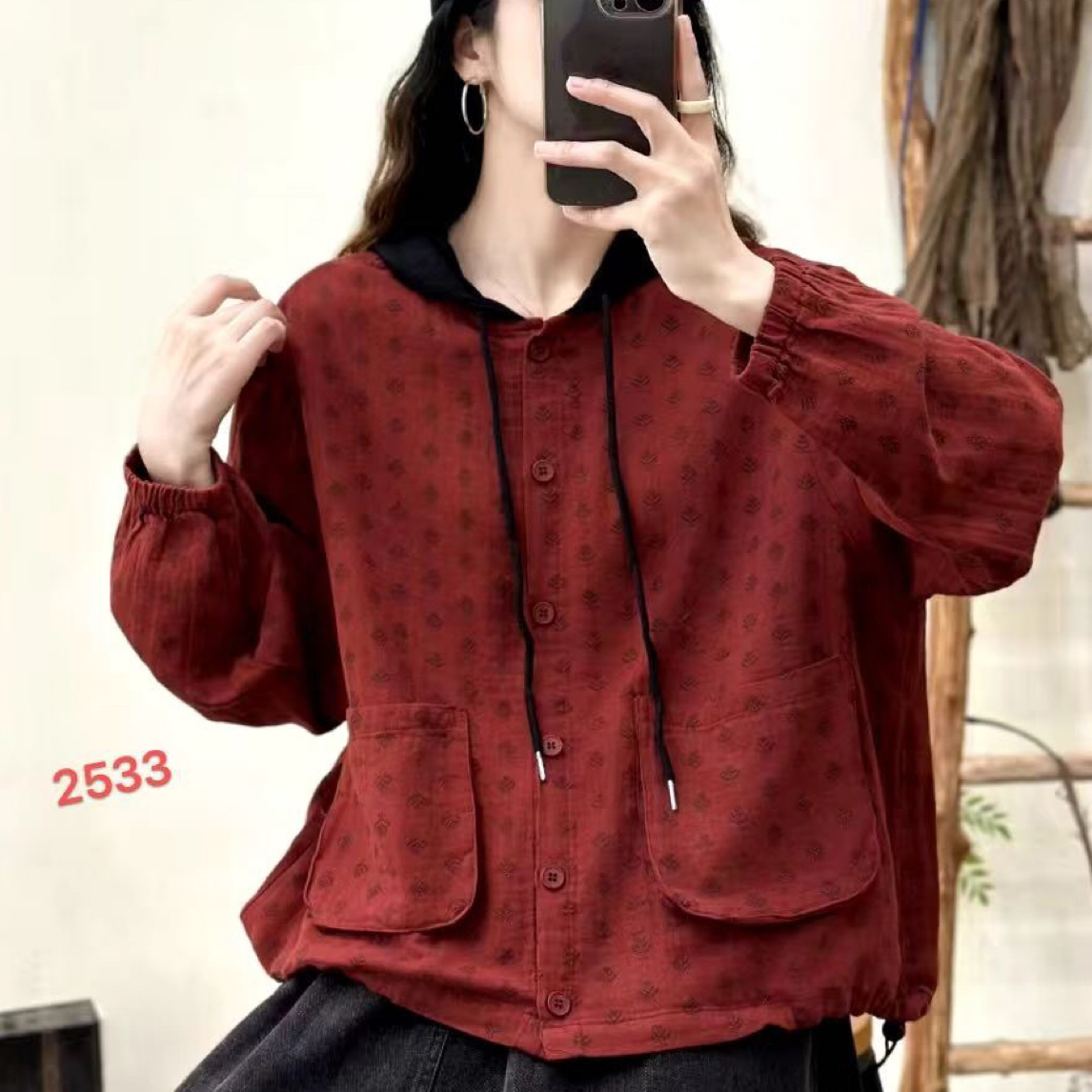 秋季女常规连帽长袖外套气质宽松复古外套宝宝棉上衣