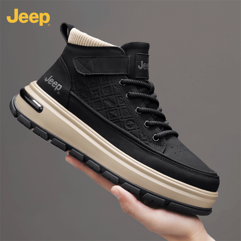 JEEP吉普马丁靴男秋冬季高帮英伦休闲皮鞋运动厚底增高机车工装靴