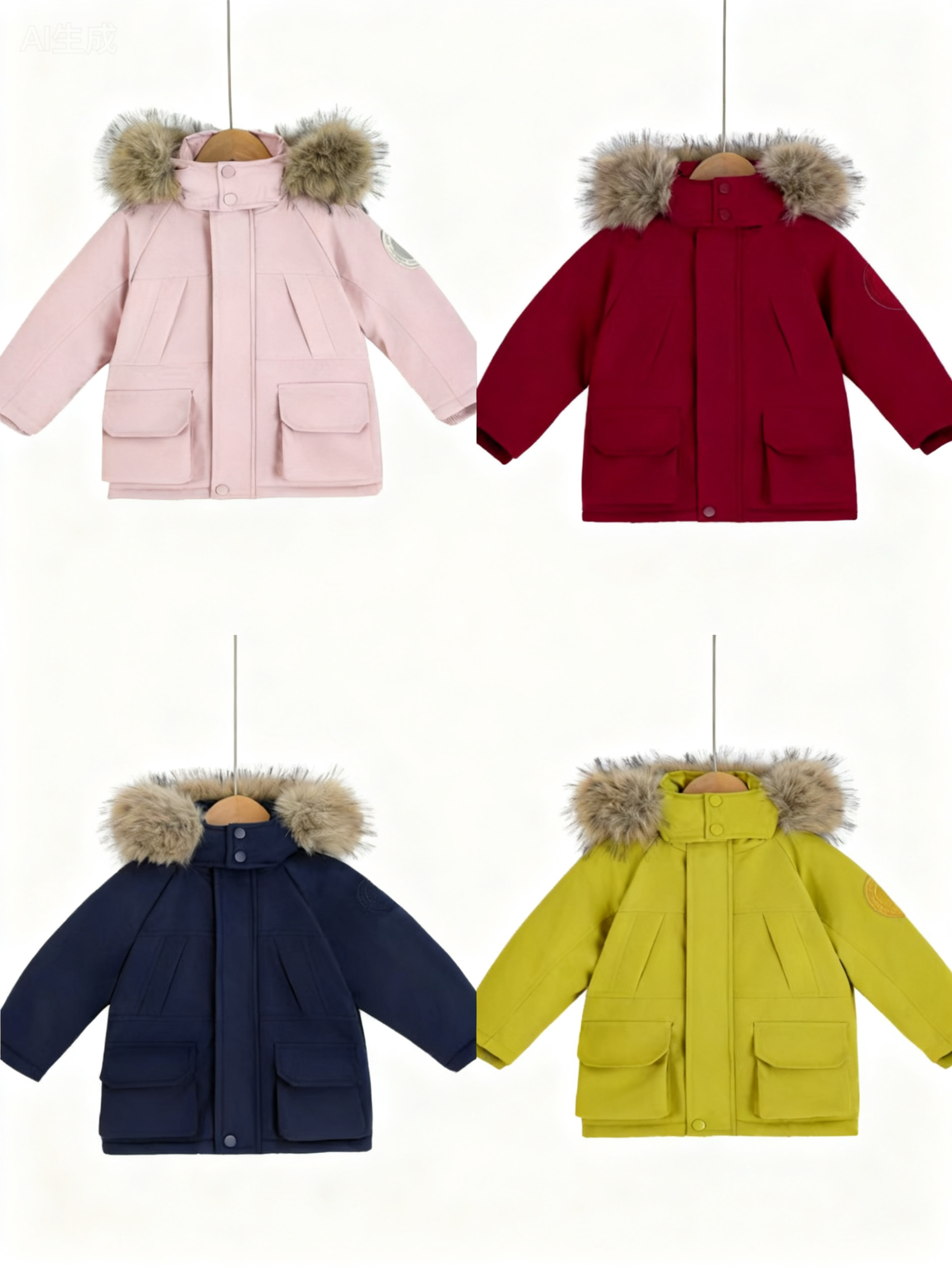 冬季新款2025儿童棉服加绒夹棉百搭派克服连帽毛领