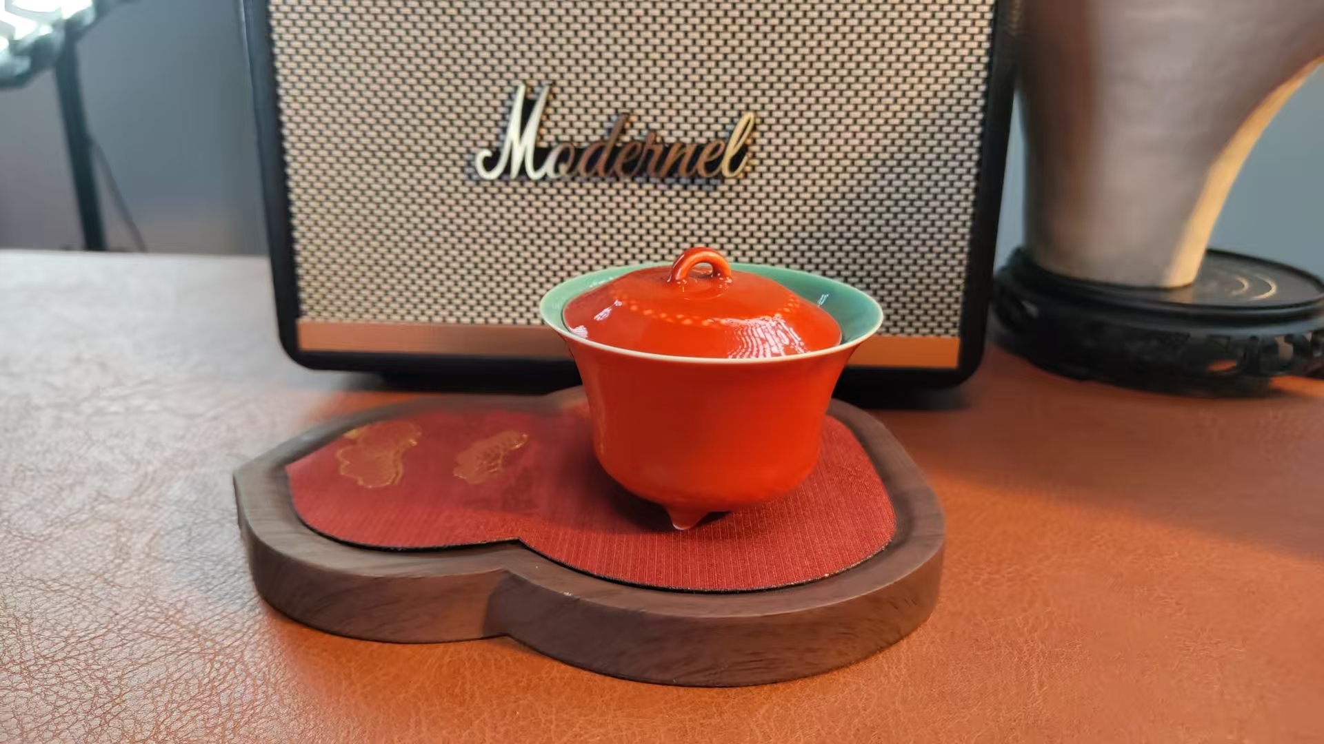 A202景德镇手绘红松石绿盖碗  150ml  