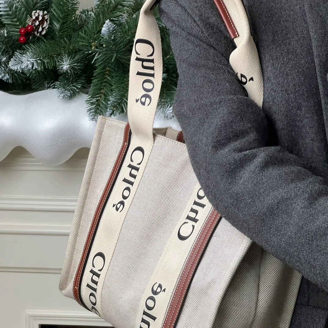 99新 Chloe/蔻依 Chloe Woody tote中号帆布/99新/优选