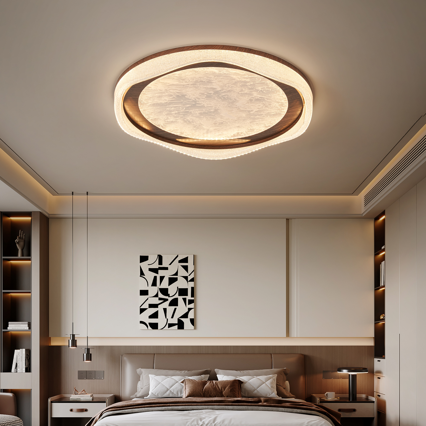卧室灯主卧2025新款复古胡桃木纹云雾高级感全光谱护眼吸顶灯具