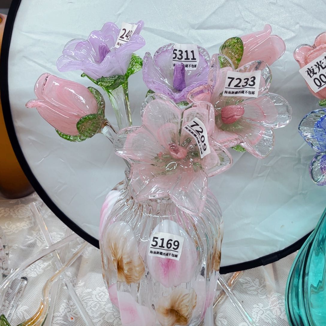 6花1瓶， 家悦琉璃花瓶摆件