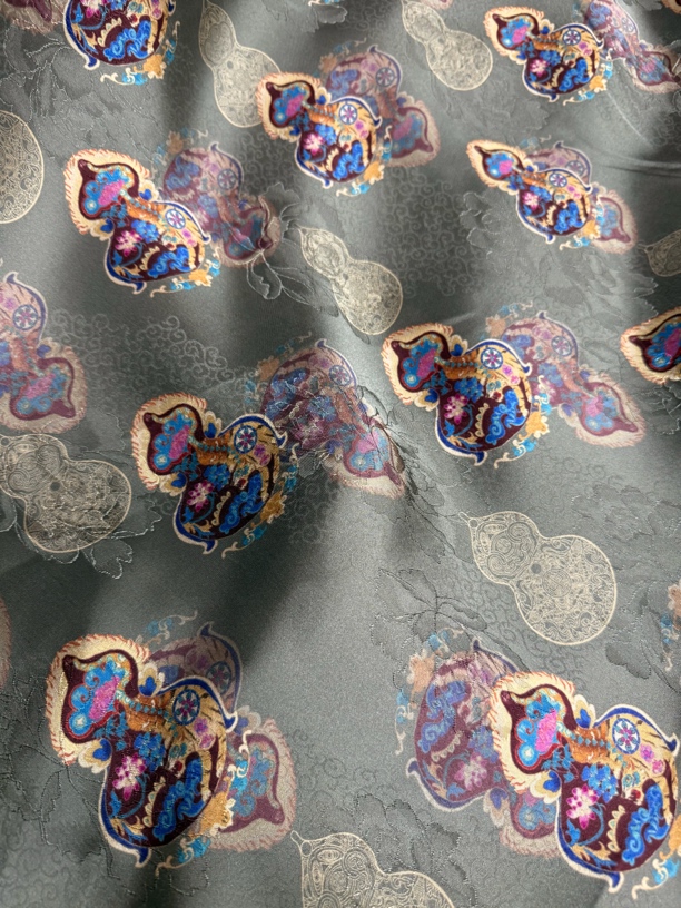 灰紫葫芦 人丝红云纱国风新中式服装面料